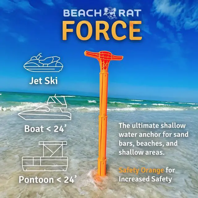 Alt view image 2 of 6 - Force Anchor & Storage Bag - 4ft Jet Ski Anchor/Boat Anchor/Kayak Anchor for Shallow Water and Sandbar - High Strength Plastic Pole Boat Accessory - Sand Bar Anchor Kit Case