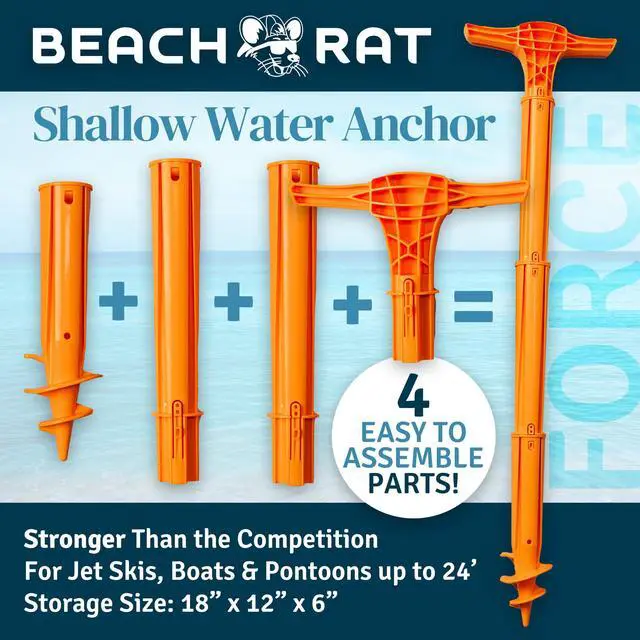 Alt view image 6 of 6 - Force Anchor & Storage Bag - 4ft Jet Ski Anchor/Boat Anchor/Kayak Anchor for Shallow Water and Sandbar - High Strength Plastic Pole Boat Accessory - Sand Bar Anchor Kit Case