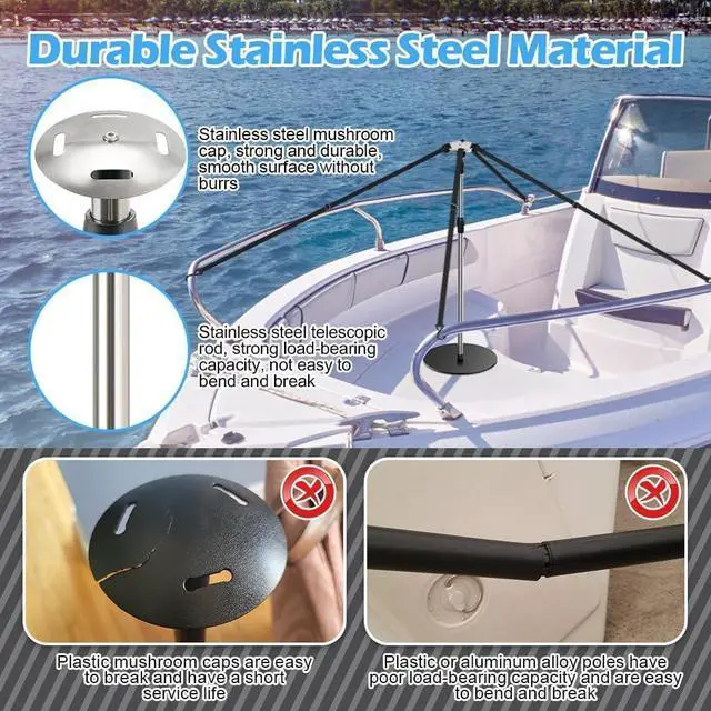 Alt view image 4 of 7 - Boat Cover Support Poles 2 Pack, Stainless Steel Pontoon Boat Cover Support Poles System Adjustable 30.7"-71", Heavy-Duty 3.75 lb Metal Base Boat Tarp Accessories for V Hull, Jon