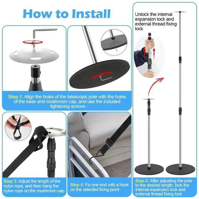 Alt view image 5 of 7 - Boat Cover Support Poles 2 Pack, Stainless Steel Pontoon Boat Cover Support Poles System Adjustable 30.7"-71", Heavy-Duty 3.75 lb Metal Base Boat Tarp Accessories for V Hull, Jon