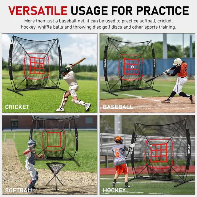 Alt view image 7 of 7 - 7x7 ft Baseball Net for Batting Pitching Hitting, Softball Pitching Net with Strike Zone, Tee, Ball Caddy, Softball Batting Net Baseball Training Equipment for Kids Adult Youth Sport Practice