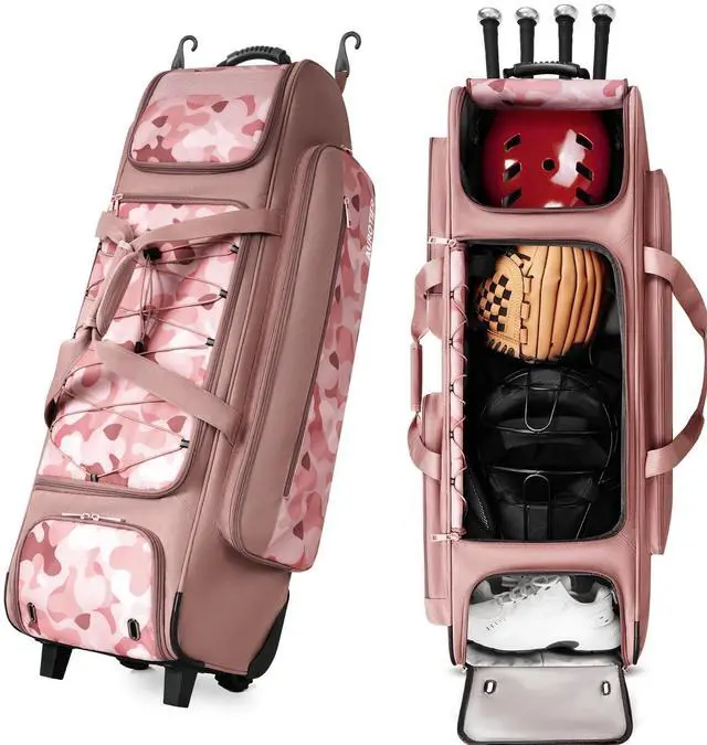 Main image of Large Rolling Baseball Catchers Gear Bag with Wheels, Wheeled Softball Bag for 4 Bats with Fence Hooks Waterproof Pocket Shoe Compartment for T-Ball Adult, Baseball Equipment Duffle Bag