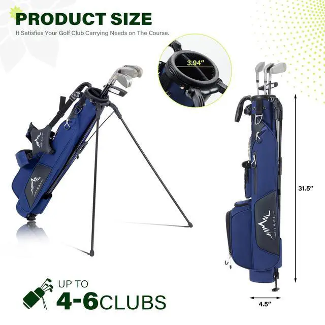 Alt view image 2 of 6 - Small Par 3 Golf Stand Bag - Lightweight for Pitch & Putt | Par 3 & Driving Range, Holds 4-6 Clubs, 2-Way Dividers, Dual Shoulder Straps, Cooler Pocket, Dust Cover, Stable Stand
