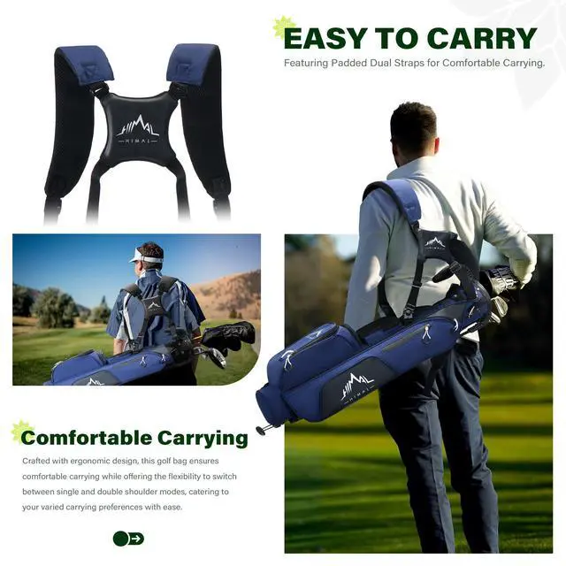 Alt view image 5 of 6 - Small Par 3 Golf Stand Bag - Lightweight for Pitch & Putt | Par 3 & Driving Range, Holds 4-6 Clubs, 2-Way Dividers, Dual Shoulder Straps, Cooler Pocket, Dust Cover, Stable Stand