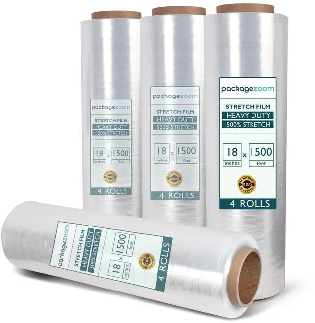 Main image of 4 Rolls Clear Stretch Wrap Film 18 x 1500 feet Plastic Wrap for Moving, Packing, Shipping & Storage Heavy Duty Industrial Cling Film for Boxes and Furniture