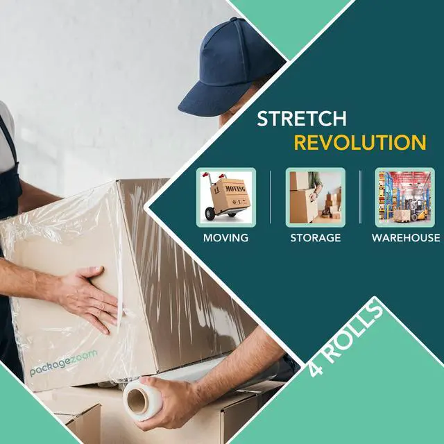 Alt view image 3 of 5 - 4 Rolls Clear Stretch Wrap Film 18 x 1500 feet Plastic Wrap for Moving, Packing, Shipping & Storage Heavy Duty Industrial Cling Film for Boxes and Furniture