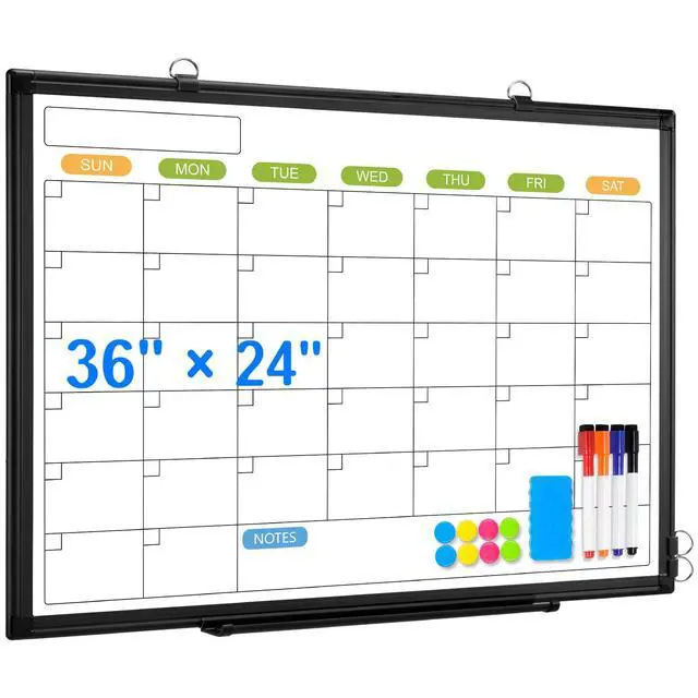 Main image of White Board Calendar 36 x 24 Monthly Whiteboard Dry Erase Calendar | Double-Sided Magnetic Calendar, Wall Planning Board with Marker Kits for Home, School, Office