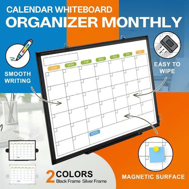 Alt view image 3 of 7 - White Board Calendar 36 x 24 Monthly Whiteboard Dry Erase Calendar | Double-Sided Magnetic Calendar, Wall Planning Board with Marker Kits for Home, School, Office