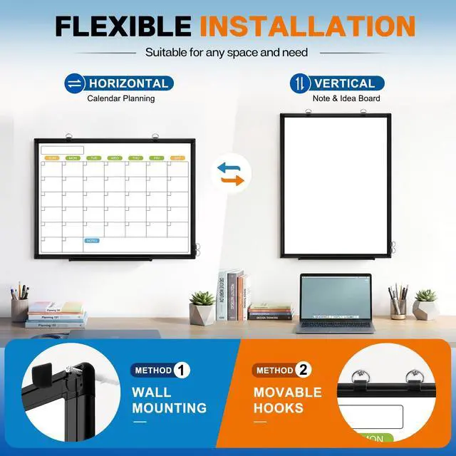 Alt view image 4 of 7 - White Board Calendar 36 x 24 Monthly Whiteboard Dry Erase Calendar | Double-Sided Magnetic Calendar, Wall Planning Board with Marker Kits for Home, School, Office
