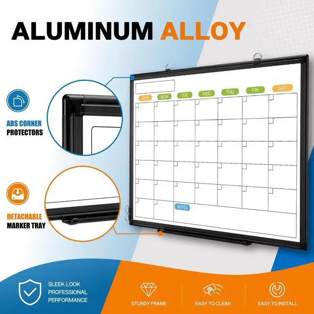 Alt view image 5 of 7 - White Board Calendar 36 x 24 Monthly Whiteboard Dry Erase Calendar | Double-Sided Magnetic Calendar, Wall Planning Board with Marker Kits for Home, School, Office