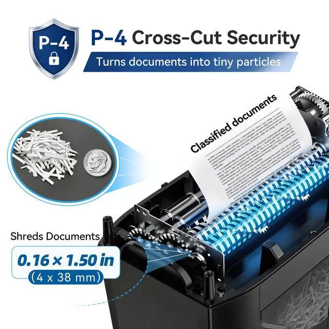 Alt view image 3 of 7 - 8-Sheet Paper Shredder for Home, Quiet Cross Cut Shredders, P-4 Ultra Security, 4 Gal Bin, Shred Quietly for Shred for Credit Card, Mail, Staples, <58 dB(OL8)