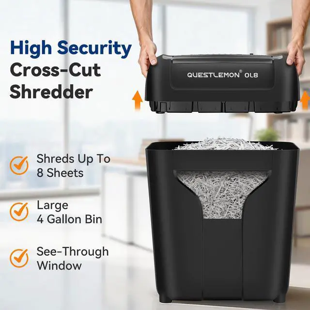 Alt view image 5 of 7 - 8-Sheet Paper Shredder for Home, Quiet Cross Cut Shredders, P-4 Ultra Security, 4 Gal Bin, Shred Quietly for Shred for Credit Card, Mail, Staples, <58 dB(OL8)
