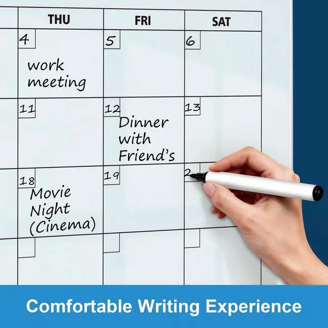 Alt view image 4 of 7 - Glass Dry Erase Calendar for Wall, 36 x 24 Inches Magnetic Glass Calendar Whiteboard, 3' x 2' Frameless Monthly Planner Board for Office, Home, School