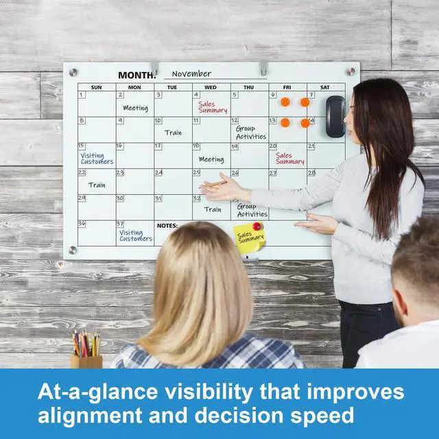 Alt view image 7 of 7 - Glass Dry Erase Calendar for Wall, 36 x 24 Inches Magnetic Glass Calendar Whiteboard, 3' x 2' Frameless Monthly Planner Board for Office, Home, School