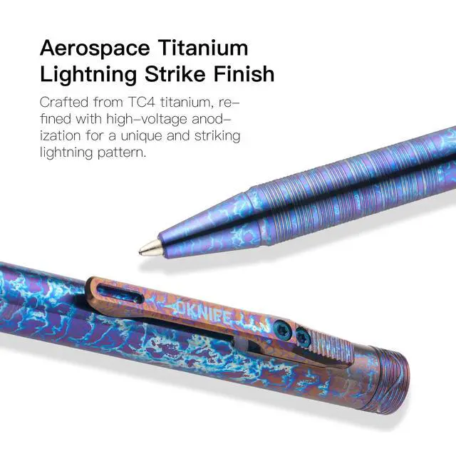Alt view image 3 of 7 - B1 Titanium Pen Lightning Strike Titanium, Ingenious Clip-Action Mechanism, Lightweight EDC Ballpoint Pen with 2 pcs Refill Ideal for Office, Working, Writing
