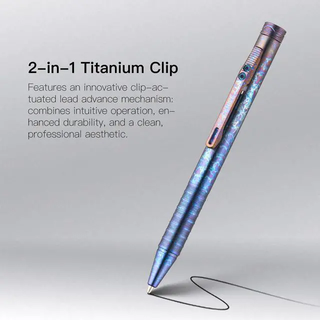 Alt view image 2 of 7 - B1 Titanium Pen Lightning Strike Titanium, Ingenious Clip-Action Mechanism, Lightweight EDC Ballpoint Pen with 2 pcs Refill Ideal for Office, Working, Writing