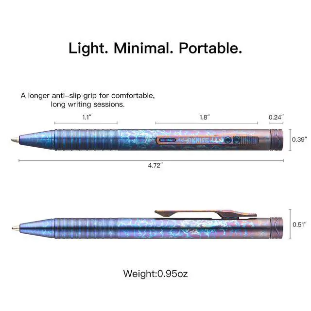 Alt view image 4 of 7 - B1 Titanium Pen Lightning Strike Titanium, Ingenious Clip-Action Mechanism, Lightweight EDC Ballpoint Pen with 2 pcs Refill Ideal for Office, Working, Writing
