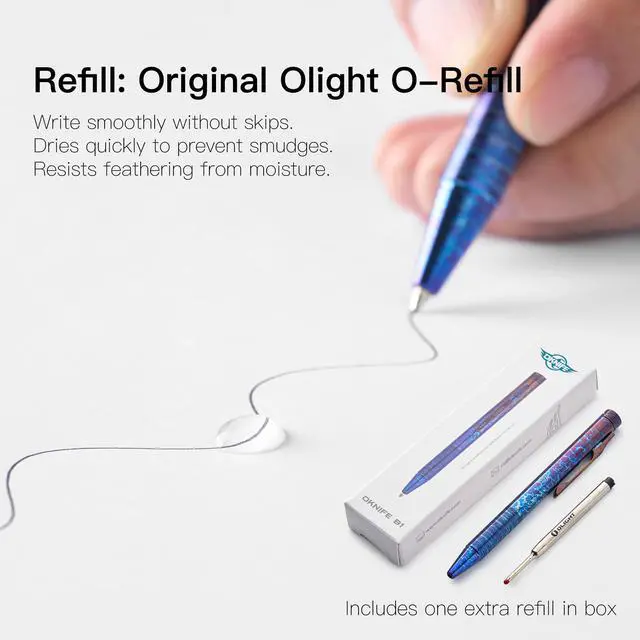 Alt view image 6 of 7 - B1 Titanium Pen Lightning Strike Titanium, Ingenious Clip-Action Mechanism, Lightweight EDC Ballpoint Pen with 2 pcs Refill Ideal for Office, Working, Writing