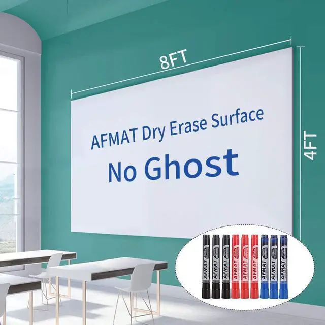 Main image of Whiteboard for Wall, 8 x 4 ft White Board Sticker, 96 x 48 inches Dry Erase Wallpaper, Peel and Stick Whiteboard Contact Paper Roll for Wall/Table/Doors/Glass/Fridge, 9 Dry Erase Markers