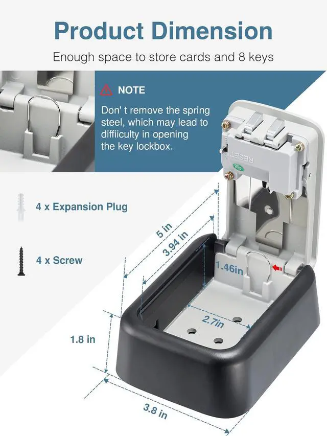 Alt view image 2 of 6 - Security Key Lock Box, 4-Digit Combination Waterproof Safe Storage Lockbox with Code Wall Mount Large Capacity for Outdoor Outside House Dorm Office ID Card (4 Pack, Black & Gray)