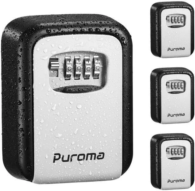 Main image of Security Key Lock Box, 4-Digit Combination Waterproof Safe Storage Lockbox with Code Wall Mount Large Capacity for Outdoor Outside House Dorm Office ID Card (4 Pack, Black & Gray)