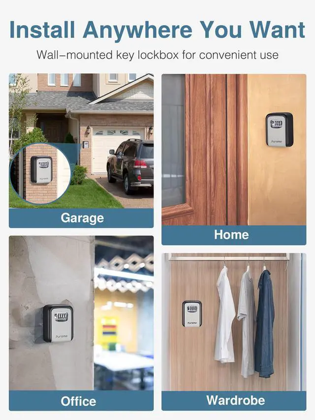 Alt view image 6 of 6 - Security Key Lock Box, 4-Digit Combination Waterproof Safe Storage Lockbox with Code Wall Mount Large Capacity for Outdoor Outside House Dorm Office ID Card (4 Pack, Black & Gray)