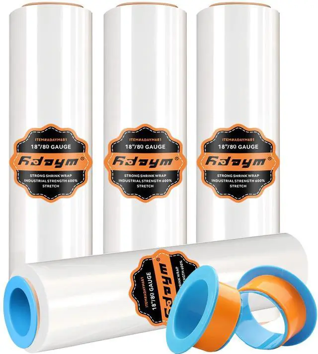 Main image of Stretch Film Shrink Wrap Roll for Moving 18" x 1500', 4 Rolls | Industrial Plastic Saran Wrap Roll, 80 Gauge, 600% Stretch, For Moving, Packing, Pallets, Shipping & Furniture Protection