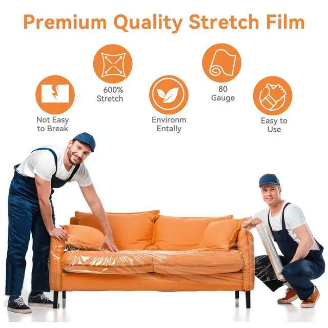 Alt view image 3 of 7 - Stretch Film Shrink Wrap Roll for Moving 18" x 1500', 4 Rolls | Industrial Plastic Saran Wrap Roll, 80 Gauge, 600% Stretch, For Moving, Packing, Pallets, Shipping & Furniture Protection