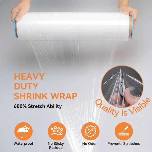 Alt view image 4 of 7 - Stretch Film Shrink Wrap Roll for Moving 18" x 1500', 4 Rolls | Industrial Plastic Saran Wrap Roll, 80 Gauge, 600% Stretch, For Moving, Packing, Pallets, Shipping & Furniture Protection