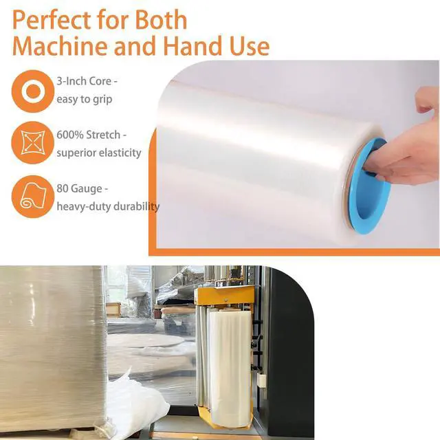 Alt view image 7 of 7 - Stretch Film Shrink Wrap Roll for Moving 18" x 1500', 4 Rolls | Industrial Plastic Saran Wrap Roll, 80 Gauge, 600% Stretch, For Moving, Packing, Pallets, Shipping & Furniture Protection