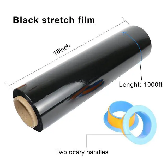 Alt view image 3 of 7 - Black Stretch Wrap Industrial Strength with Plastic Handle 18" x 1000 Feet 80 Gauge 4 Pack, Black Shrink Wrap, Self-Adhering Black Plastic Wrap for Shipping, Moving