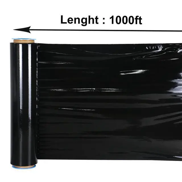 Alt view image 4 of 7 - Black Stretch Wrap Industrial Strength with Plastic Handle 18" x 1000 Feet 80 Gauge 4 Pack, Black Shrink Wrap, Self-Adhering Black Plastic Wrap for Shipping, Moving