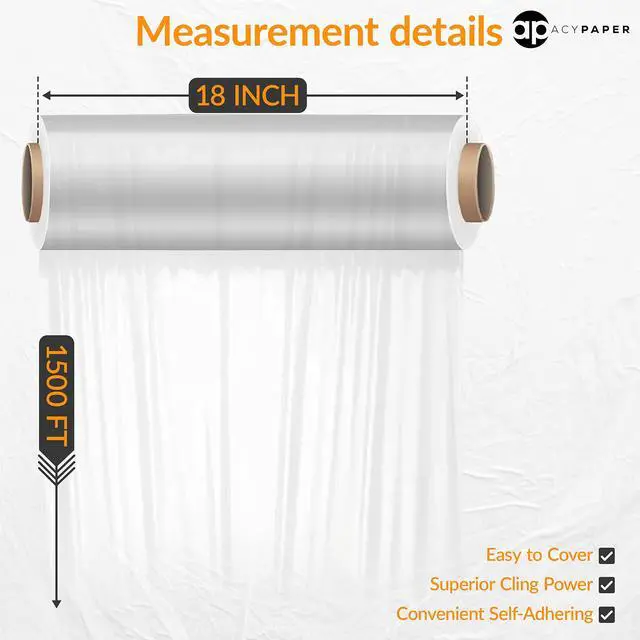 Alt view image 2 of 6 - 18" Stretch Film/Wrap 1200 feet 80 Gauge Industrial Strength, up to 800% Stretch 20 Microns Clear Cling Durable Adhering Packing Moving Packaging Heavy Duty Shrink Film (4 Rolls/Box)