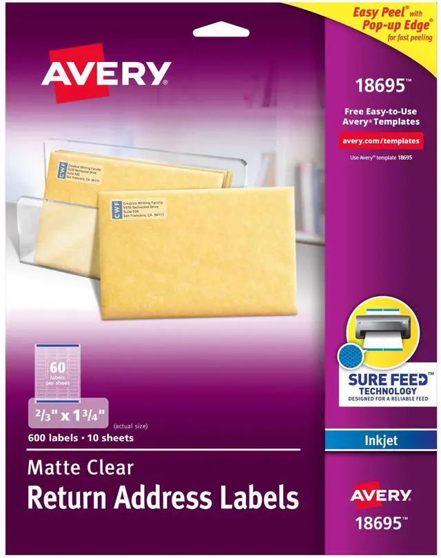 Main image of Matte Clear Return Address Labels,Sure Feed Technology,Inkjet, 2/3" x 1-3/4",600 Labels,5 Packs (18695)