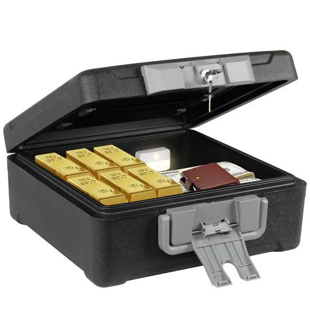 Alt view image 2 of 7 - Fireproof and Waterproof Safe, fire safe document box with Sensor light, Portable Lock Box with Key Lock and Ergonomic Handle, 1 Hour at 1700°F, 72 Hours Waterproof
