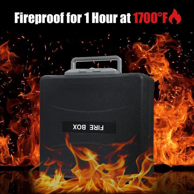 Alt view image 4 of 7 - Fireproof and Waterproof Safe, fire safe document box with Sensor light, Portable Lock Box with Key Lock and Ergonomic Handle, 1 Hour at 1700°F, 72 Hours Waterproof