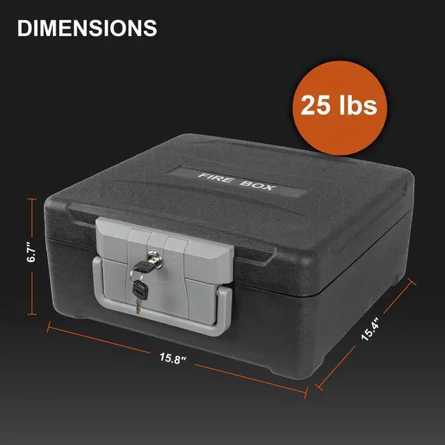 Alt view image 3 of 7 - Fireproof and Waterproof Safe, fire safe document box with Sensor light, Portable Lock Box with Key Lock and Ergonomic Handle, 1 Hour at 1700°F, 72 Hours Waterproof