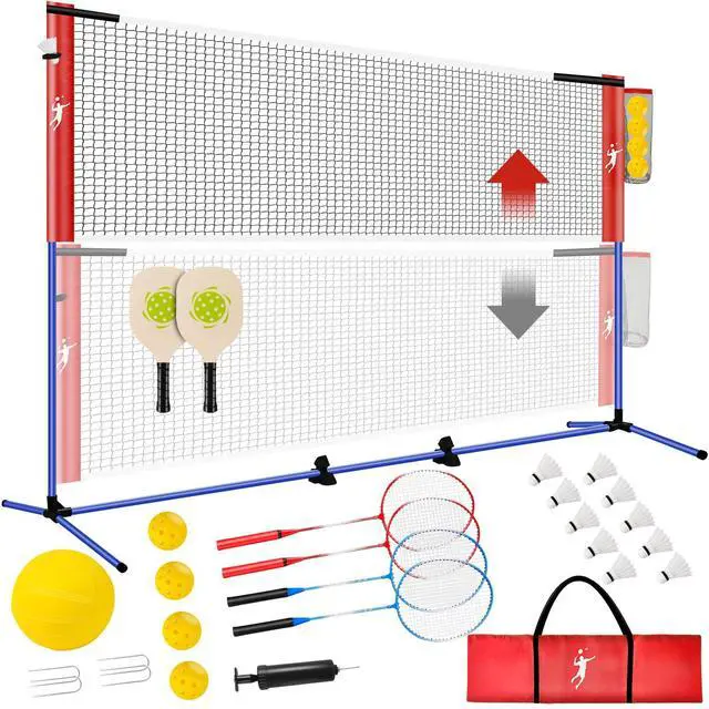 Main image of Pickleball Badminton Net Set for Backyards, All-in-One Portable Volleyball Combo Set with Adjustable Net, Volleyball Pickleball Paddles & Badminton Rackets for Indoor Outdoor