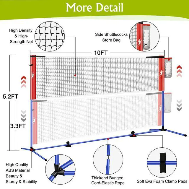 Alt view image 4 of 7 - Pickleball Badminton Net Set for Backyards, All-in-One Portable Volleyball Combo Set with Adjustable Net, Volleyball Pickleball Paddles & Badminton Rackets for Indoor Outdoor