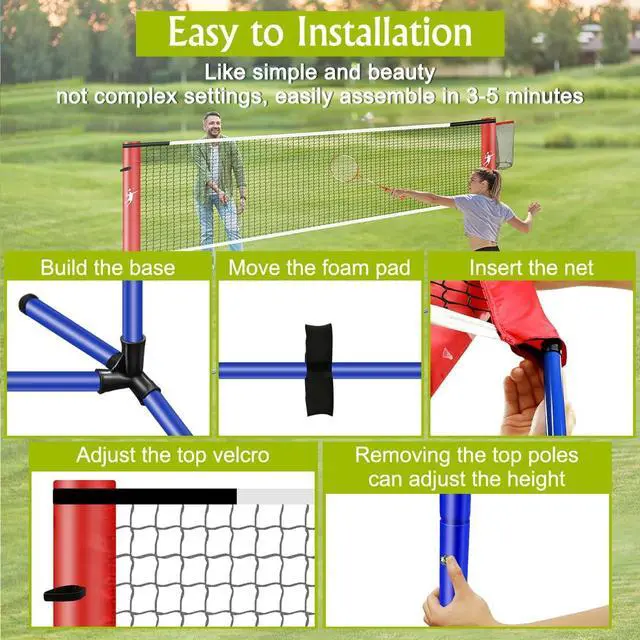 Alt view image 6 of 7 - Pickleball Badminton Net Set for Backyards, All-in-One Portable Volleyball Combo Set with Adjustable Net, Volleyball Pickleball Paddles & Badminton Rackets for Indoor Outdoor