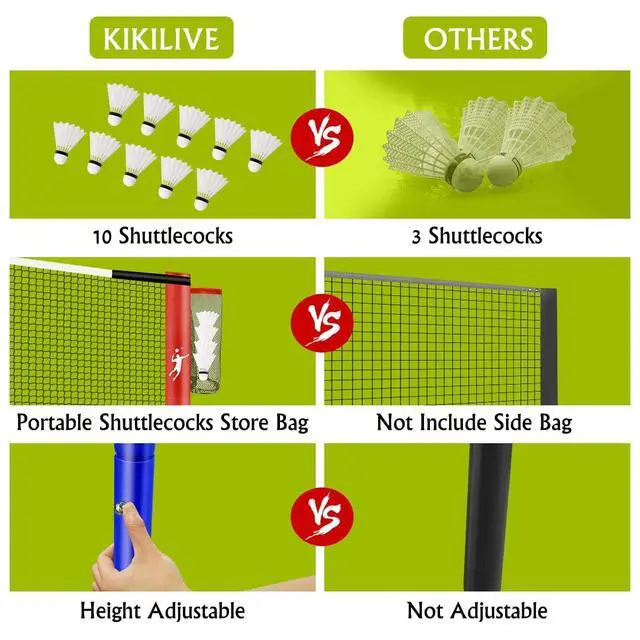 Alt view image 5 of 7 - Pickleball Badminton Net Set for Backyards, All-in-One Portable Volleyball Combo Set with Adjustable Net, Volleyball Pickleball Paddles & Badminton Rackets for Indoor Outdoor