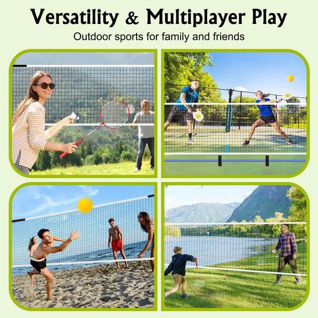 Alt view image 7 of 7 - Pickleball Badminton Net Set for Backyards, All-in-One Portable Volleyball Combo Set with Adjustable Net, Volleyball Pickleball Paddles & Badminton Rackets for Indoor Outdoor