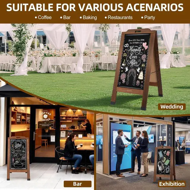 Alt view image 7 of 7 - Magnetic Portable A-Frame Chalkboard Signs, 40" x 20" Large Wood Sandwich Board Signs Outdoor, Double-Sided Sidewalk Standing Chalk Board for Business, Wedding, Vendor Display, Coffee Shope - Brown