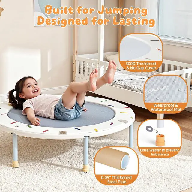 Alt view image 4 of 7 - 36-Inch Toddler Trampoline with Foam Handle, 3FT Foldable Mini Rebounder | Indoor Outdoor for Kids Ages 3-6, Safe Elastic Band Design, Non-Slip Oxford Mat, Easy Assembly & Max Load 100 lbs