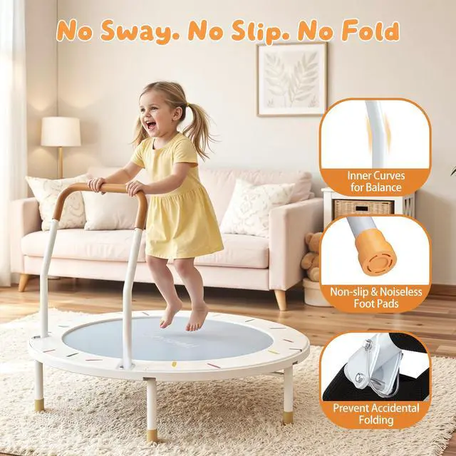 Alt view image 5 of 7 - 36-Inch Toddler Trampoline with Foam Handle, 3FT Foldable Mini Rebounder | Indoor Outdoor for Kids Ages 3-6, Safe Elastic Band Design, Non-Slip Oxford Mat, Easy Assembly & Max Load 100 lbs