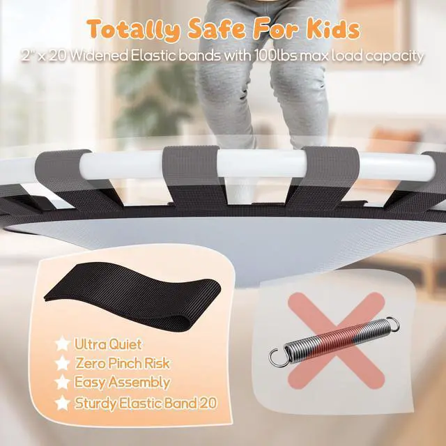 Alt view image 6 of 7 - 36-Inch Toddler Trampoline with Foam Handle, 3FT Foldable Mini Rebounder | Indoor Outdoor for Kids Ages 3-6, Safe Elastic Band Design, Non-Slip Oxford Mat, Easy Assembly & Max Load 100 lbs