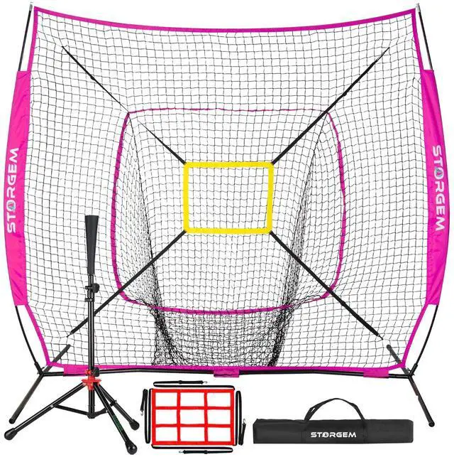 Main image of 7x7 Baseball Softball Net with Tee, Strike Zone & Bow Frame | 7x7 Baseball Pitching Hitting Net with Strike Zone, Portable Net with Batting Tee Bow Frame, Backyard Training