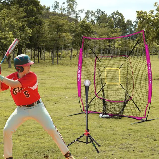 Alt view image 2 of 7 - 7x7 Baseball Softball Net with Tee, Strike Zone & Bow Frame | 7x7 Baseball Pitching Hitting Net with Strike Zone, Portable Net with Batting Tee Bow Frame, Backyard Training