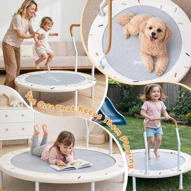 Alt view image 7 of 7 - 36-Inch Toddler Trampoline with Foam Handle, 3FT Foldable Mini Rebounder | Indoor Outdoor for Kids Ages 3-6, Safe Elastic Band Design, Non-Slip Oxford Mat, Easy Assembly & Max Load 100 lbs
