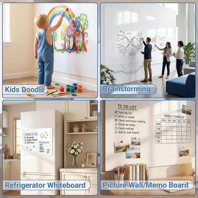 Alt view image 7 of 7 - White Board Dry Erase Paper, 72" x 48" Large Whiteboard Wallpaper, with 8 Markers, Stain-Proof & Super Sticky, No Ghost, 6' x 4' Peel and Stick Dry Erase Board Paper Roll for Wall/Home/Office